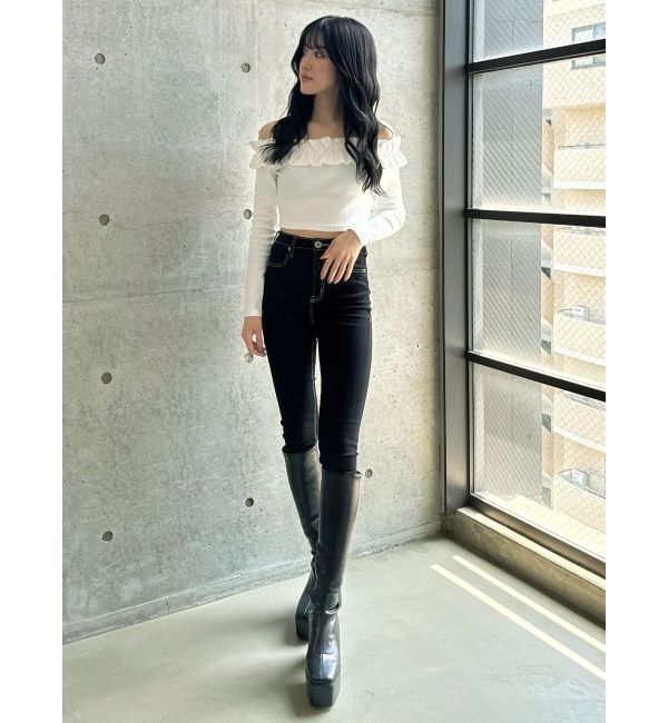 GYDA「ハイウエストワンウォッシュスキニーパンツ」|デニム|