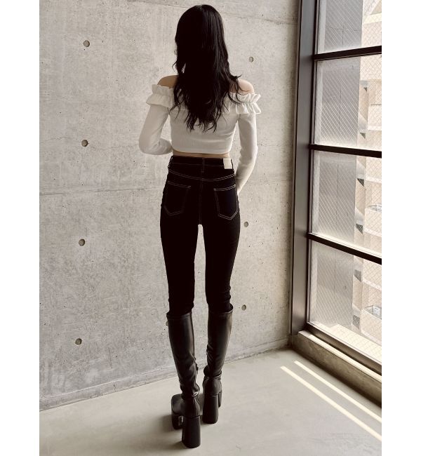 GYDA「ハイウエストワンウォッシュスキニーパンツ」|デニム|