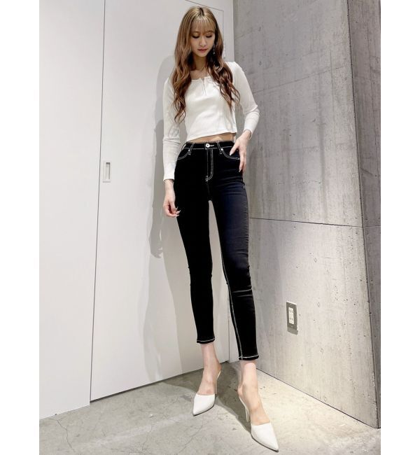 GYDA「ハイウエストワンウォッシュスキニーパンツ」|デニム|