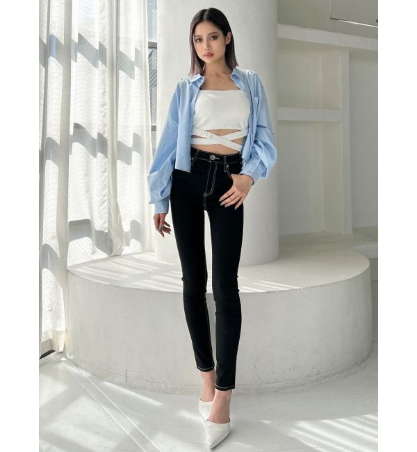 GYDA「ハイウエストワンウォッシュスキニーパンツ」|デニム|