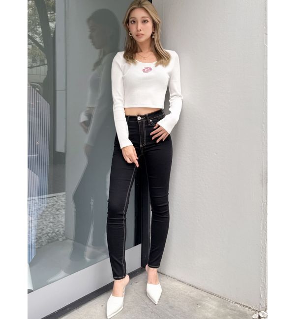 GYDA「ハイウエストワンウォッシュスキニーパンツ」|デニム|