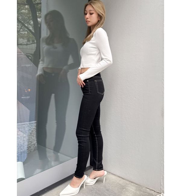 GYDA「ハイウエストワンウォッシュスキニーパンツ」|デニム|