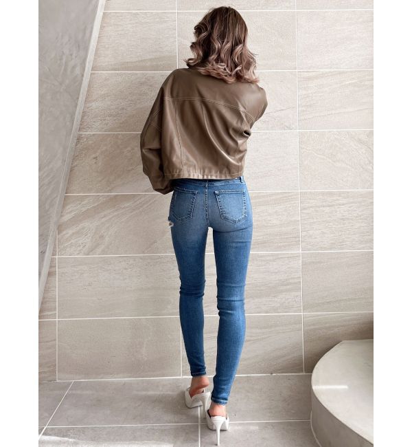 GYDA「ミドルウエストSIDE RIPPEDスキニーデニムパンツ」|デニム|