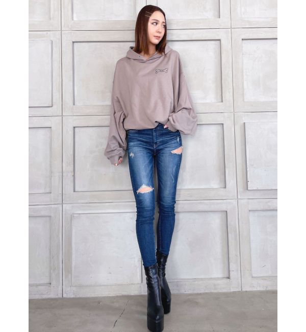 GYDA「ミドルウエストSIDE RIPPEDスキニーデニムパンツ」|デニム|