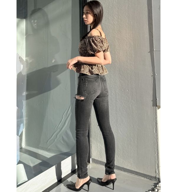 GYDA「ミドルウエストSIDE RIPPEDスキニーデニムパンツ」|デニム|