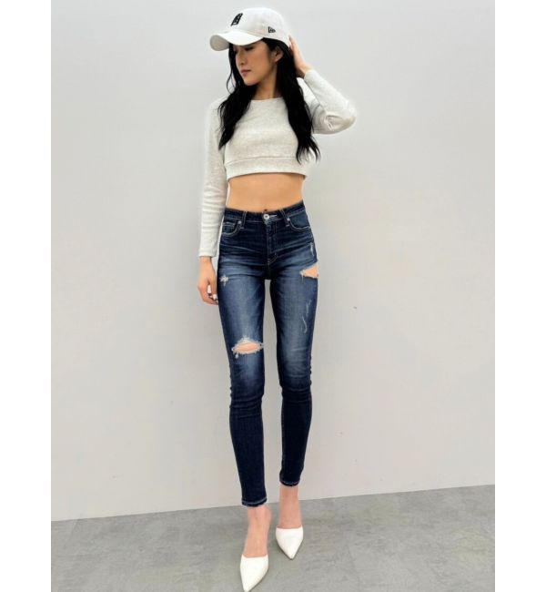 GYDA「ミドルウエストSIDE RIPPEDスキニーデニムパンツ」|デニム|