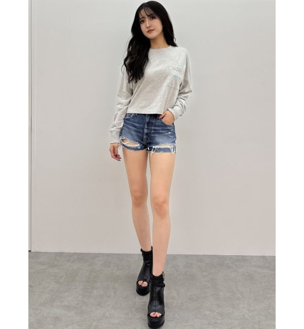 GYDA「ハイウエストBACK RIPPEDデニムショートパンツ」|デニム|