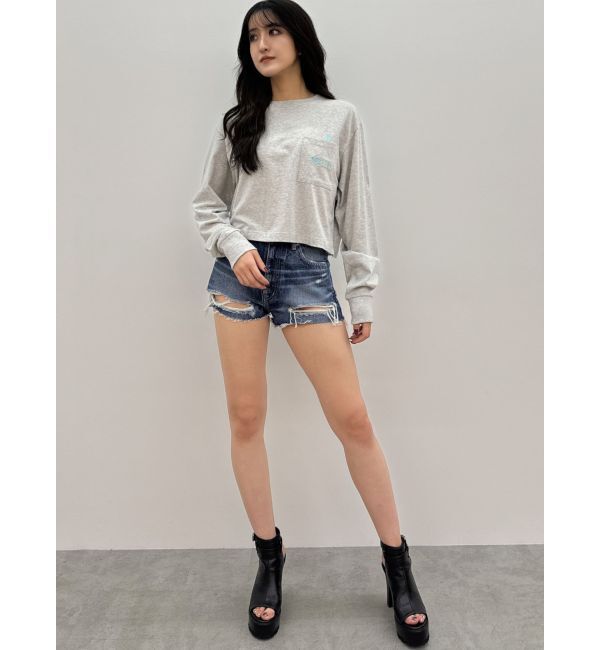 GYDA「ハイウエストBACK RIPPEDデニムショートパンツ」|デニム|