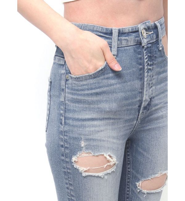 GYDA「ハイウエストcut out poketダメージスキニーデニムパンツ」|デニム|