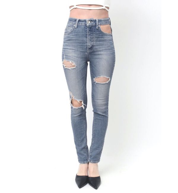 GYDA「ハイウエストcut out poketダメージスキニーデニムパンツ」|デニム|