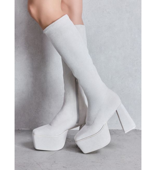 GYDA「ストレッチチャンキーブーツ」|ロングブーツ|アイボリー