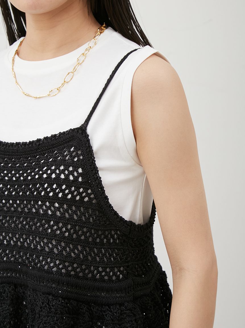 Mila Owen「【ウォッシャブル】クロシェニットキャミ&times;ノースリトップス」|キャミソール|