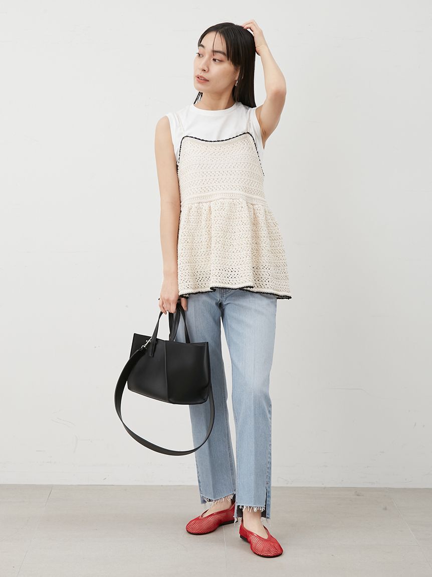 Mila Owen「【ウォッシャブル】クロシェニットキャミ&times;ノースリトップス」|キャミソール|