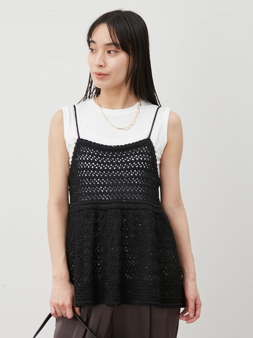 Mila Owen「【ウォッシャブル】クロシェニットキャミ&times;ノースリトップス」|キャミソール|