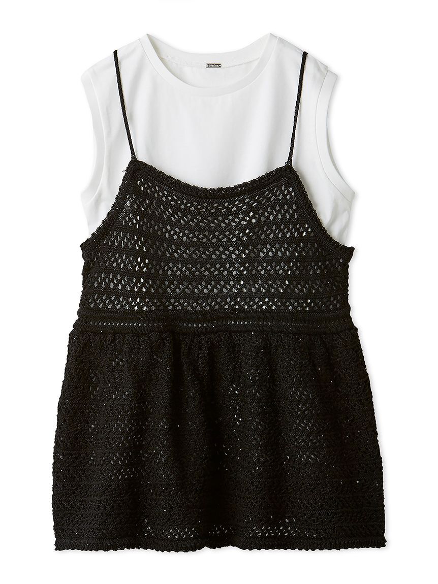 Mila Owen「【ウォッシャブル】クロシェニットキャミ&times;ノースリトップス」|キャミソール|