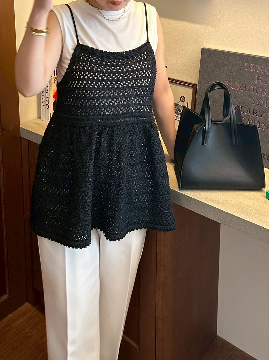 Mila Owen「【ウォッシャブル】クロシェニットキャミ&times;ノースリトップス」|キャミソール|