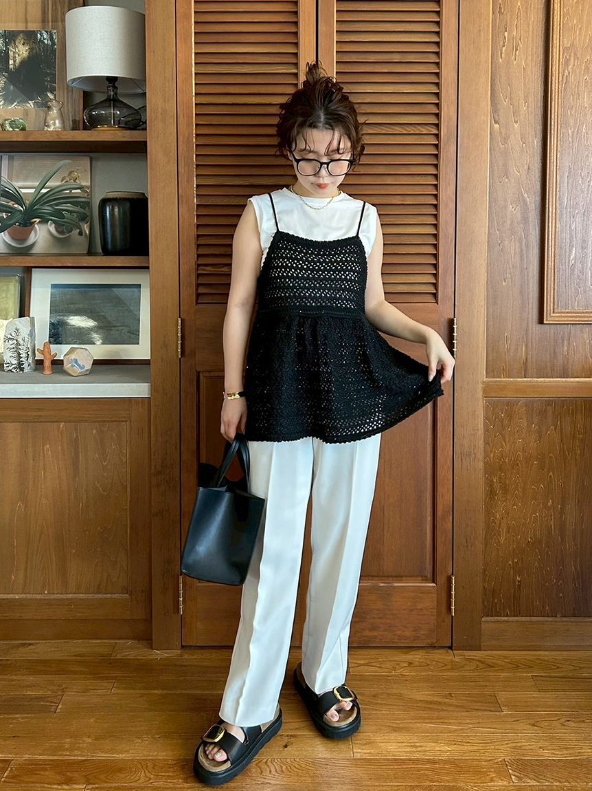 Mila Owen「【ウォッシャブル】クロシェニットキャミ&times;ノースリトップス」|キャミソール|