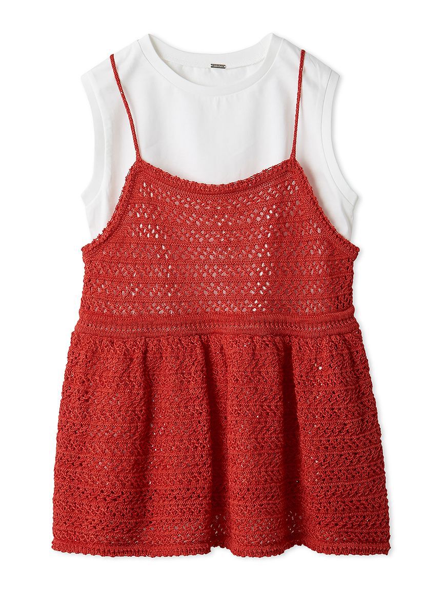 Mila Owen「【ウォッシャブル】クロシェニットキャミ&times;ノースリトップス」|キャミソール|RED