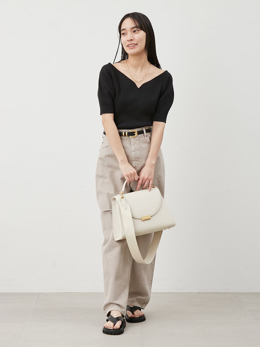 Mila Owen「デコルテ構築パフスリーブニットプルオーバー」|Tシャツ・カットソー|