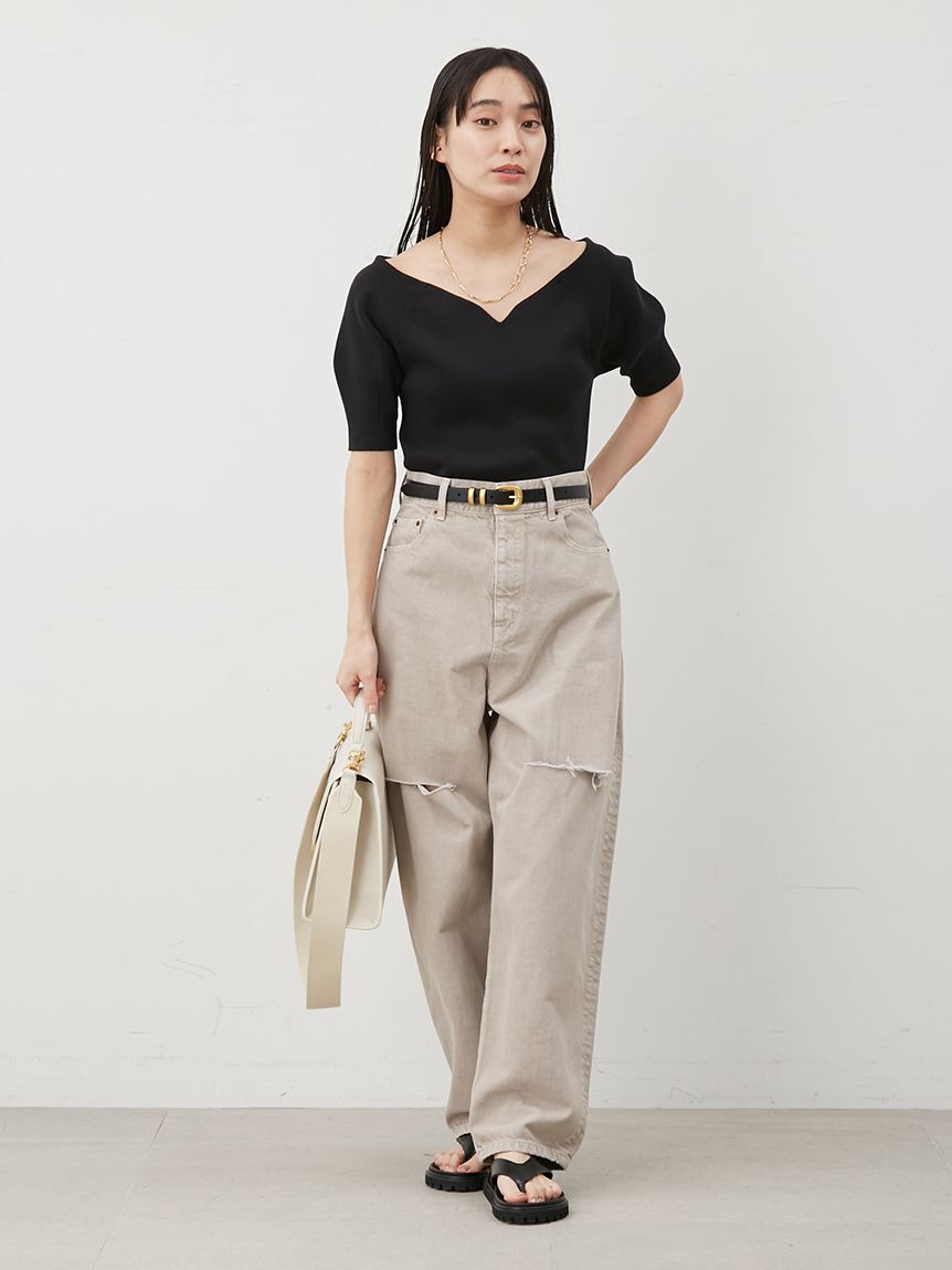 Mila Owen「デコルテ構築パフスリーブニットプルオーバー」|Tシャツ・カットソー|