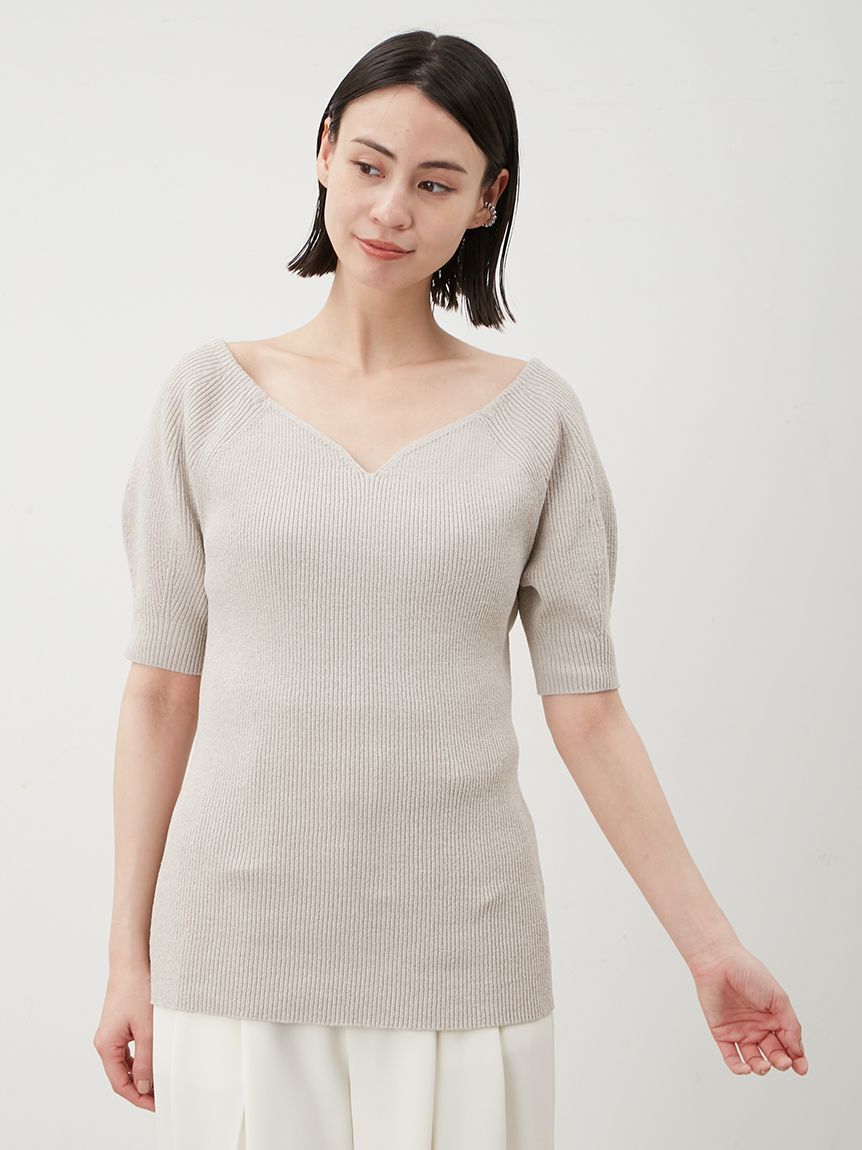 Mila Owen「デコルテ構築パフスリーブニットプルオーバー」|Tシャツ・カットソー|