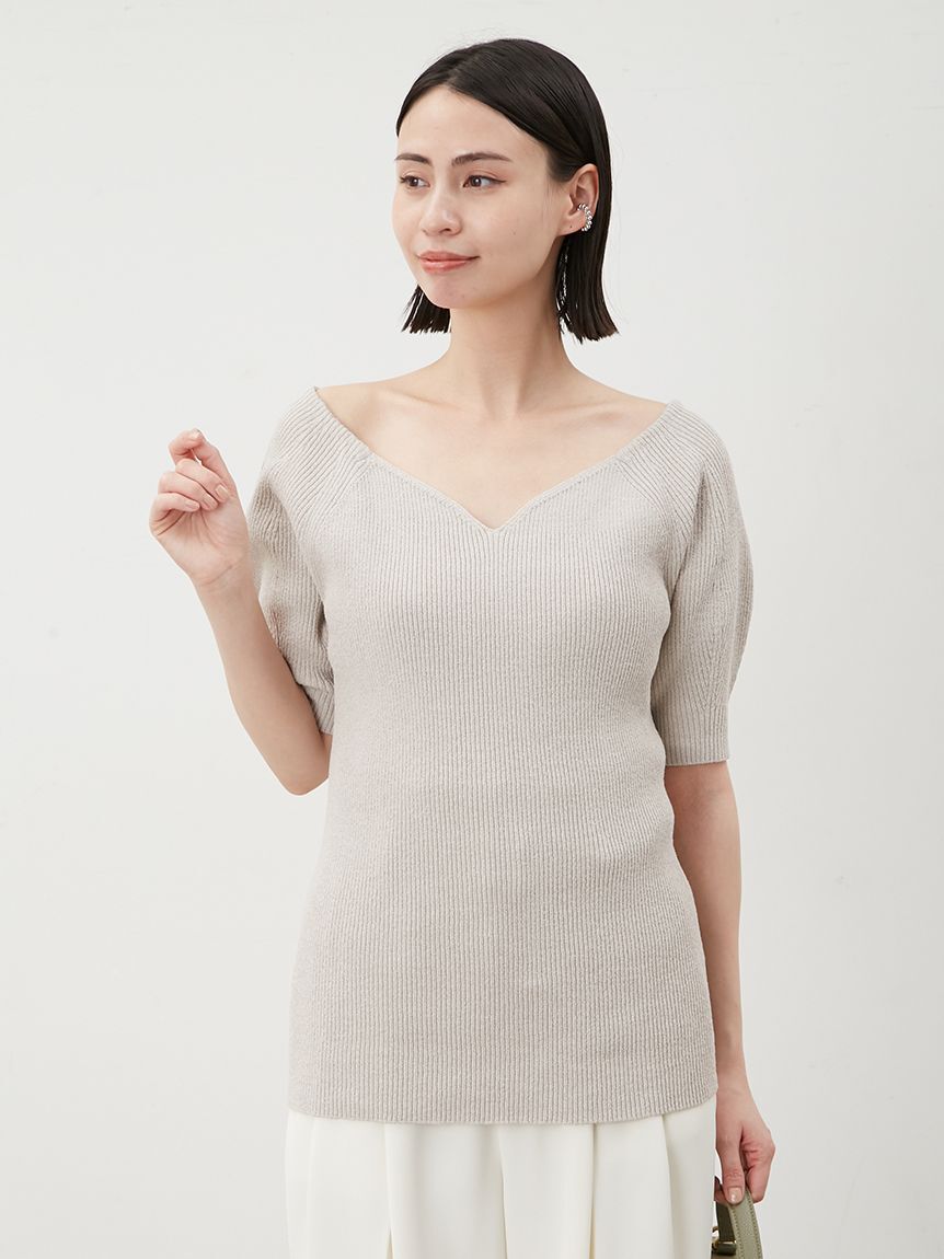 Mila Owen「デコルテ構築パフスリーブニットプルオーバー」|Tシャツ・カットソー|