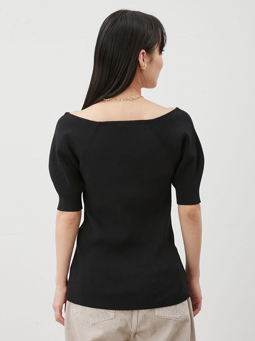 Mila Owen「デコルテ構築パフスリーブニットプルオーバー」|Tシャツ・カットソー|