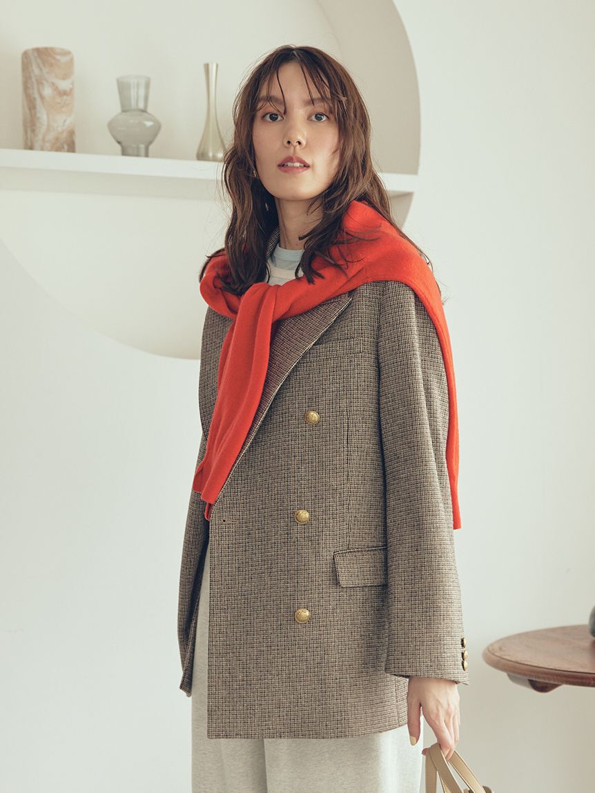 Mila Owen「チェック金釦ダブルブレストロングブレザー」|テーラードジャケット|