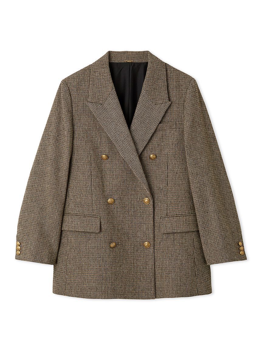 Mila Owen「チェック金釦ダブルブレストロングブレザー」|テーラードジャケット|
