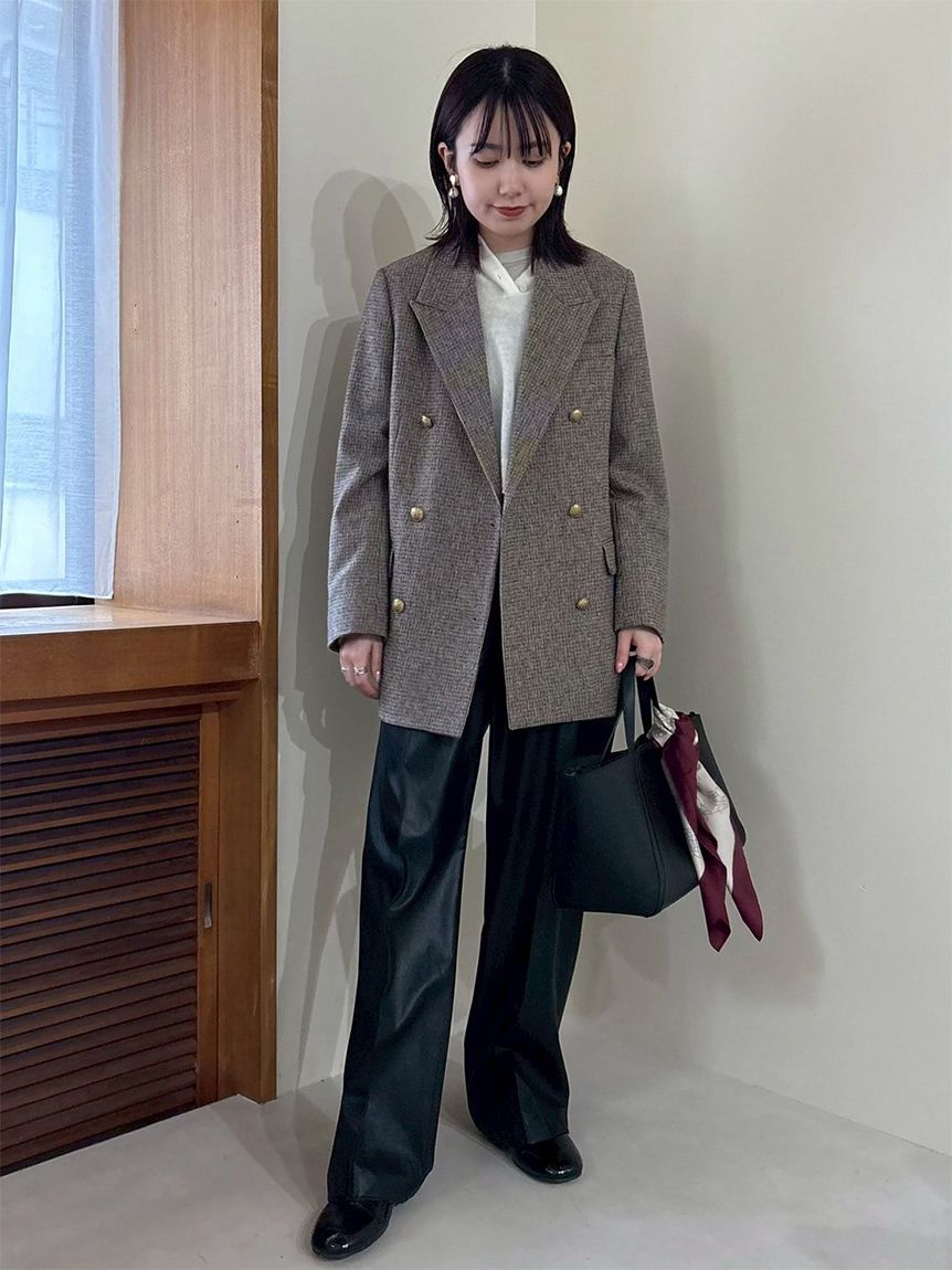 Mila Owen「チェック金釦ダブルブレストロングブレザー」|テーラードジャケット|
