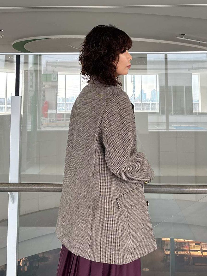 Mila Owen「チェック金釦ダブルブレストロングブレザー」|テーラードジャケット|