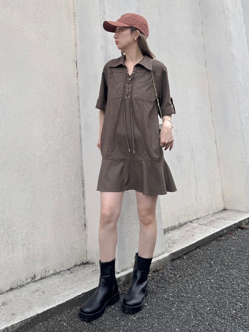 FURFUR「レースアップミニワンピース」|ワンピース|