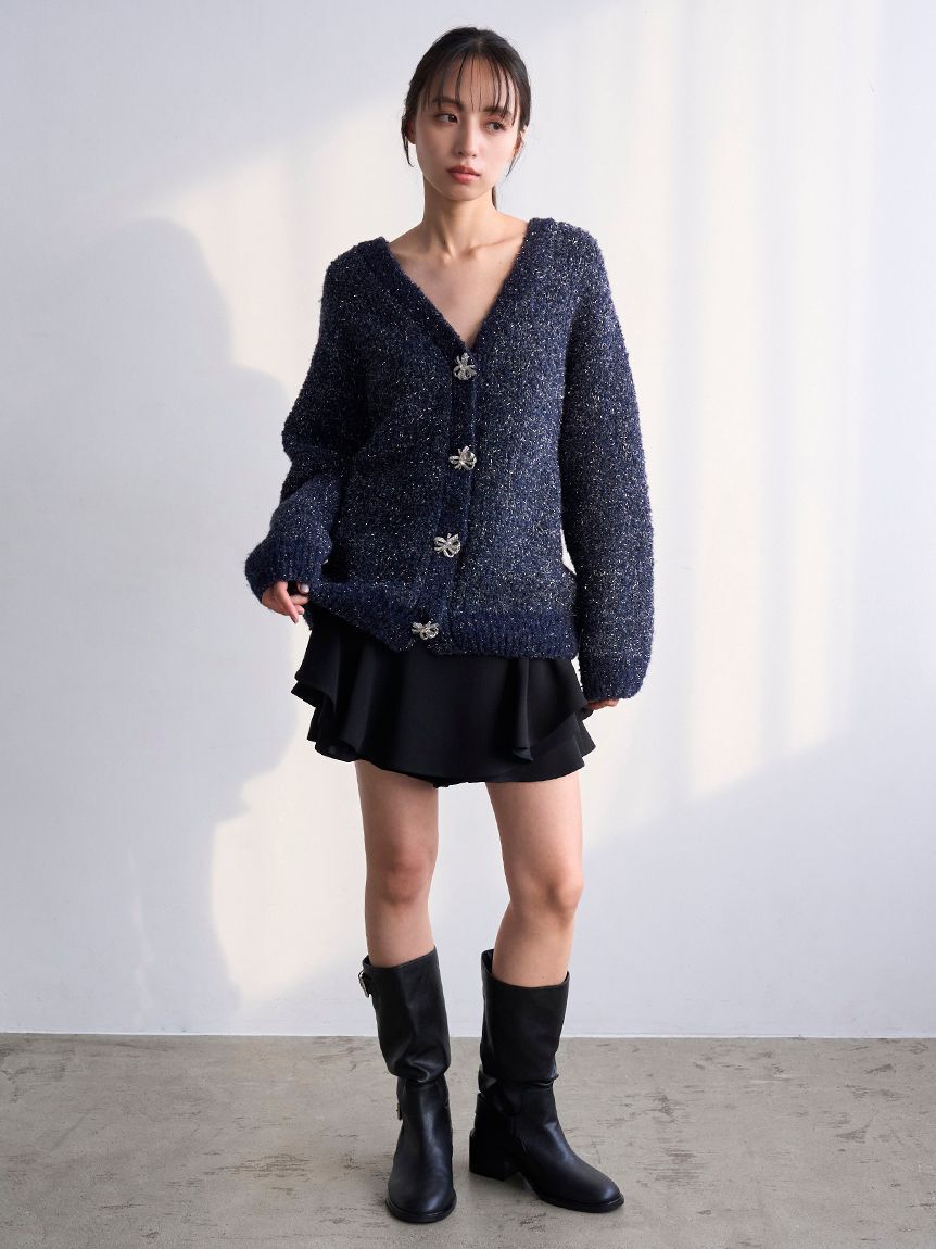 SNIDEL「ビジューリボンミドルカーディガン」|カーディガン|