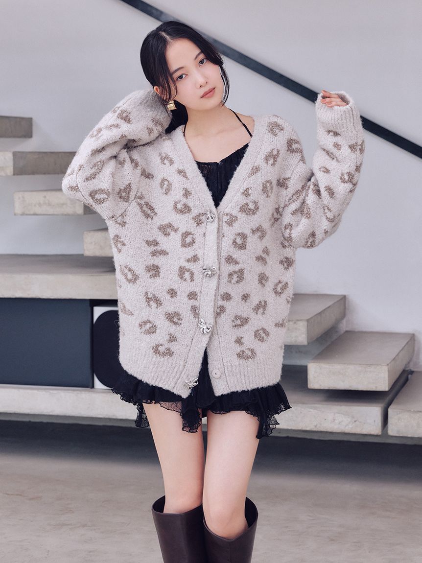 SNIDEL「ビジューリボンミドルカーディガン」|カーディガン|