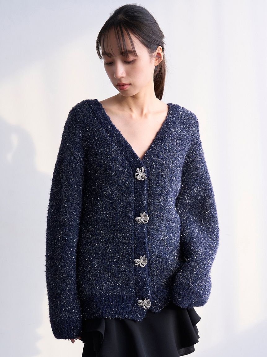 SNIDEL「ビジューリボンミドルカーディガン」|カーディガン|