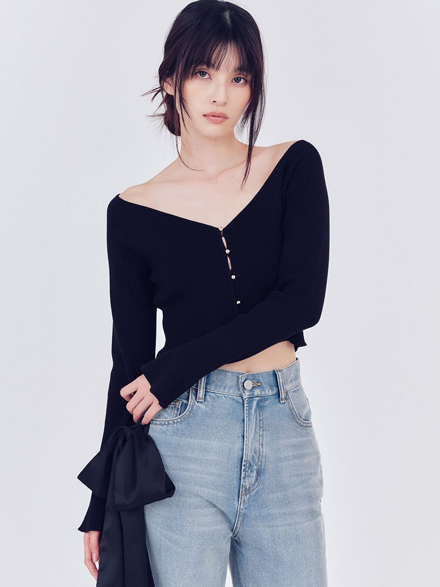 FRAY I.D「クロップドリブニットカーディガン」|カーディガン|BLK