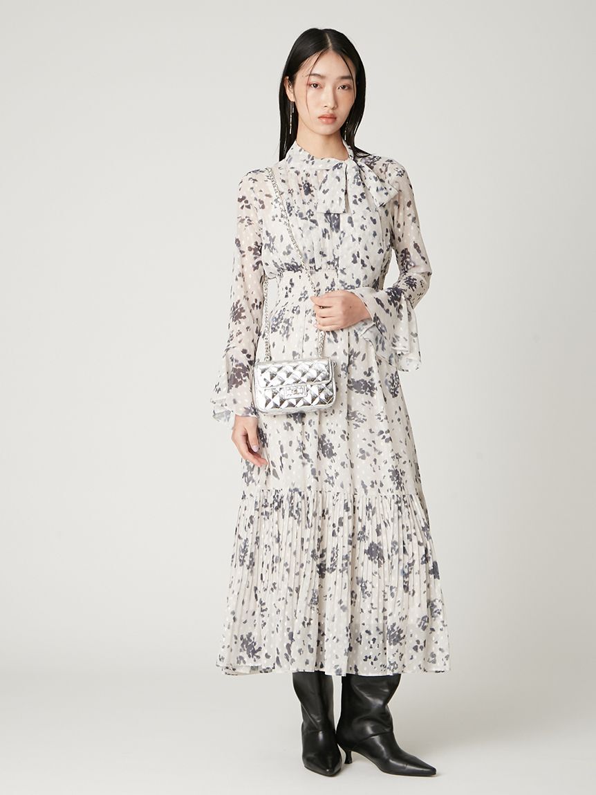 FRAY I.D「ボウタイプリーツプリントワンピース」|ワンピース|