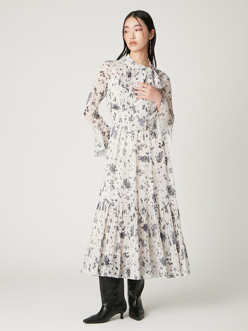 FRAY I.D「ボウタイプリーツプリントワンピース」|ワンピース|