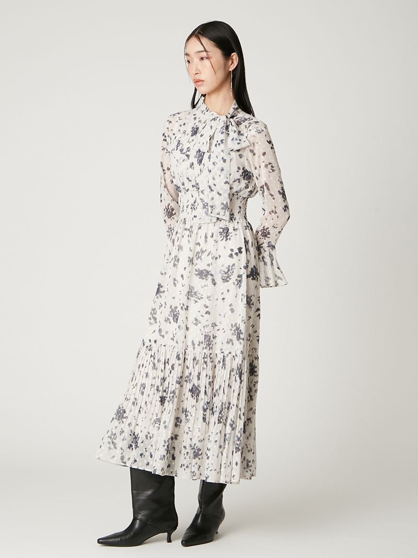 FRAY I.D「ボウタイプリーツプリントワンピース」|ワンピース|