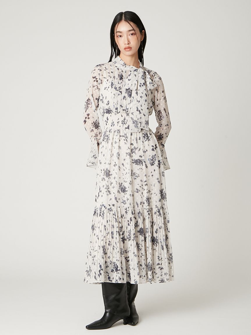 FRAY I.D「ボウタイプリーツプリントワンピース」|ワンピース|