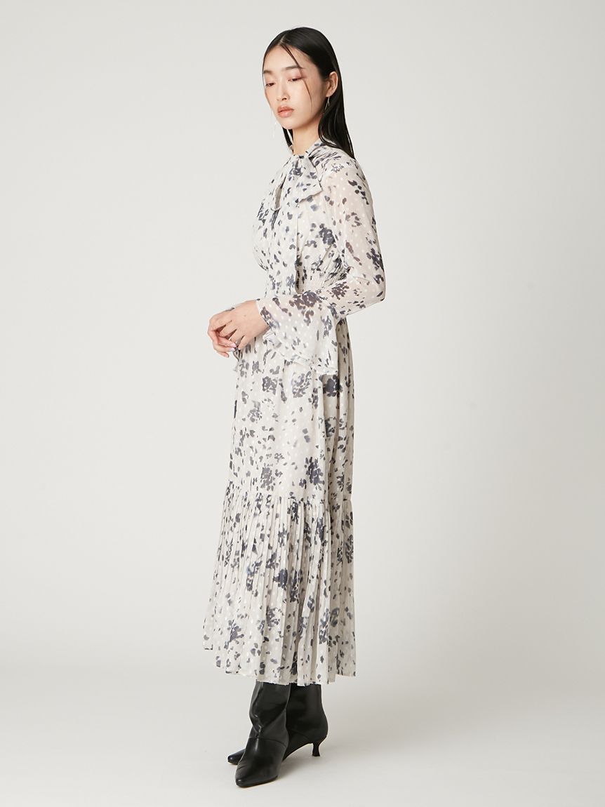 FRAY I.D「ボウタイプリーツプリントワンピース」|ワンピース|
