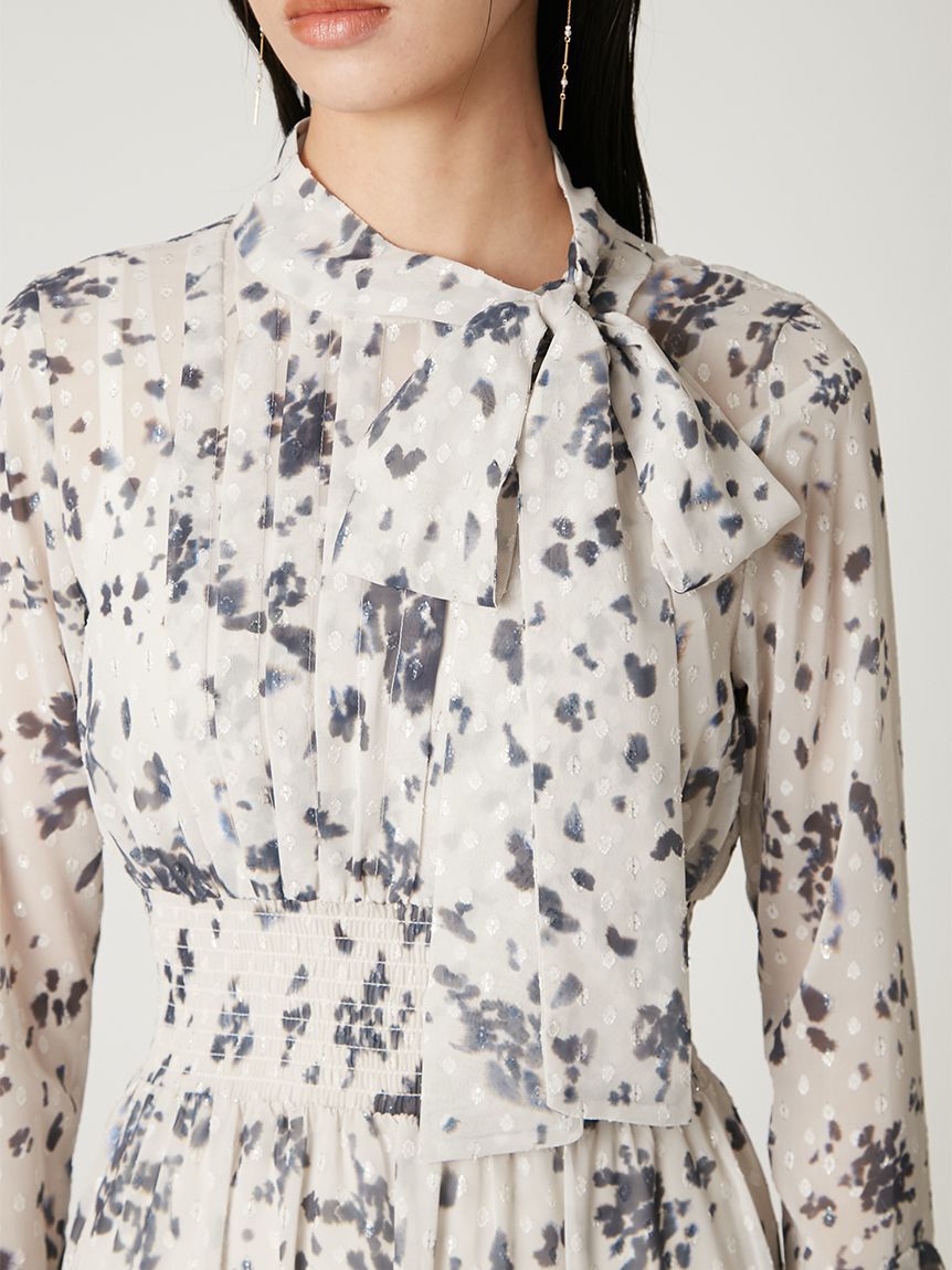 FRAY I.D「ボウタイプリーツプリントワンピース」|ワンピース|