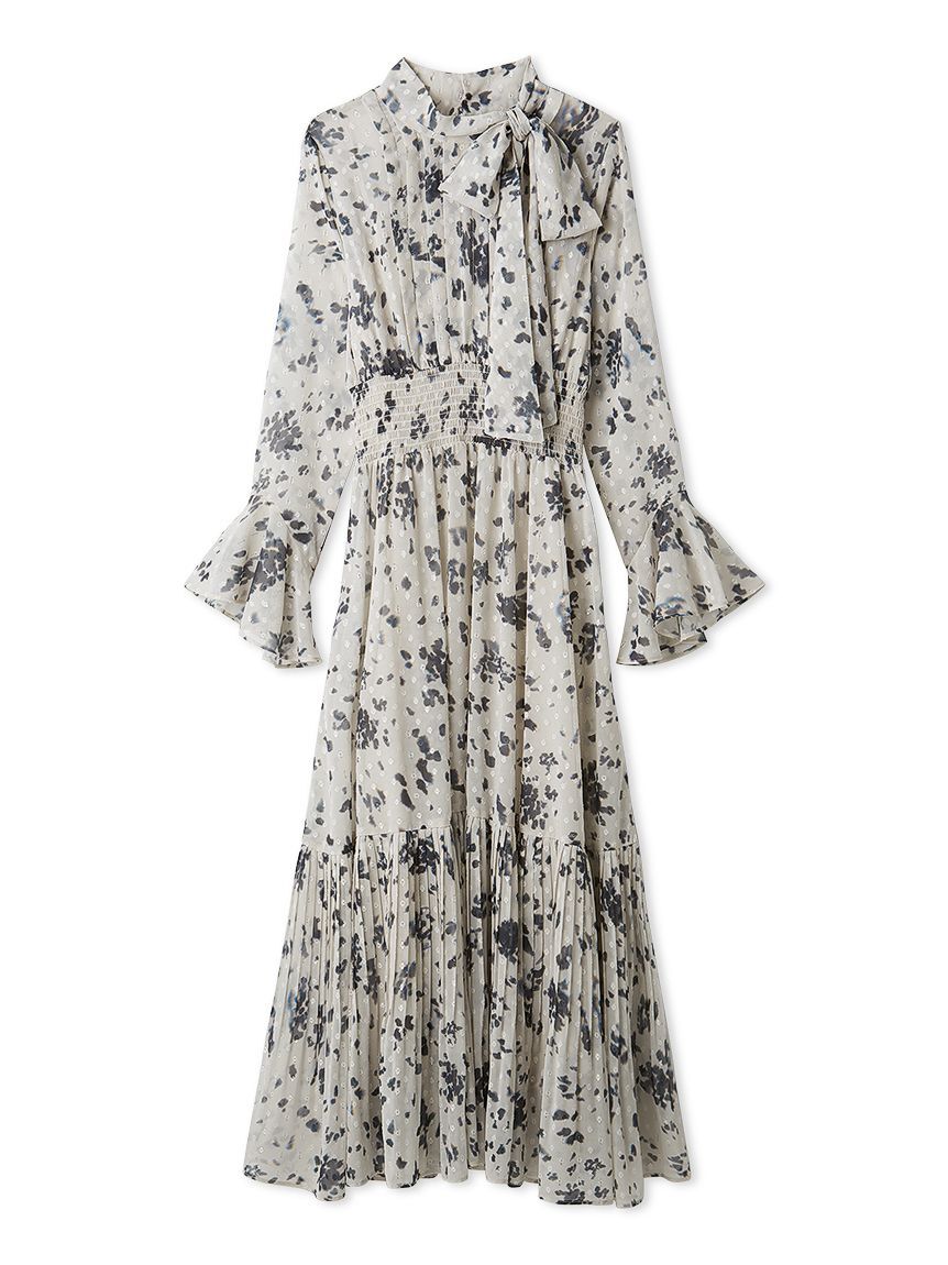 FRAY I.D「ボウタイプリーツプリントワンピース」|ワンピース|BEG