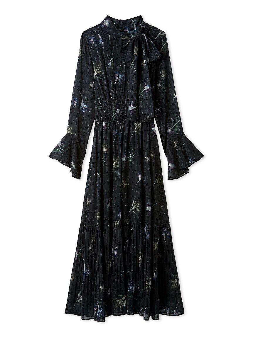 FRAY I.D「ボウタイプリーツプリントワンピース」|ワンピース|NVY