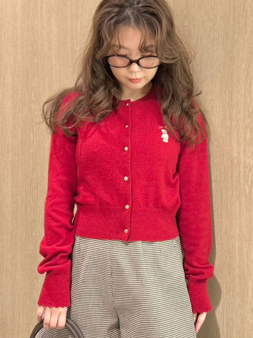 LILY BROWN「Lily Bearコンパクトカーディガン」|カーディガン|RED