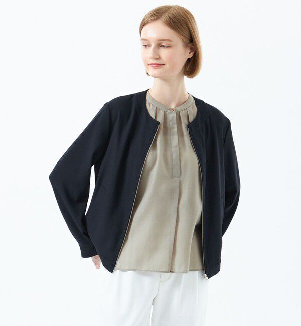 MACKINTOSH PHILOSOPHY「バックサテンノーカラージップジャケット」|ブルゾン・スタジャン|ネイビー