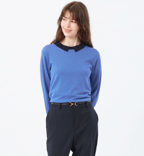 MACKINTOSH PHILOSOPHY「【Bicolor Knit Polo（バイカラーニットポロ）】ロングスリーブ」|ニット・セーター|ブルー