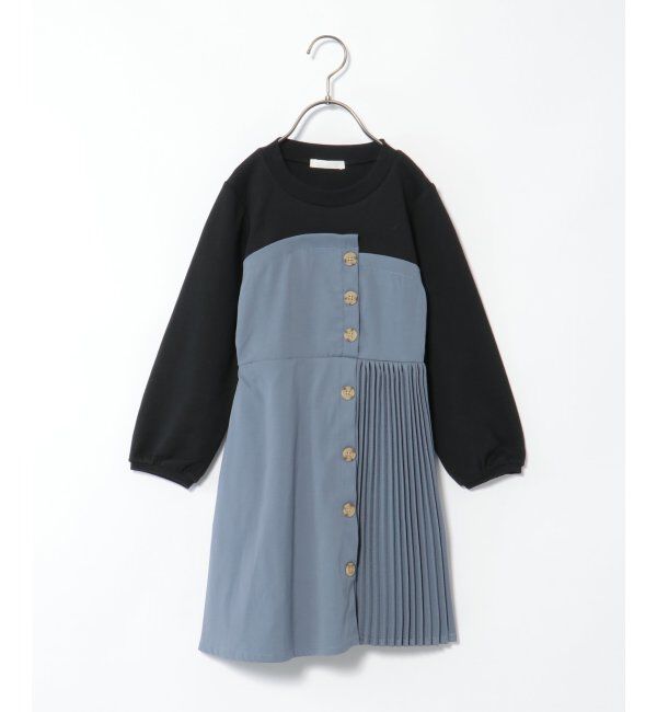 ikka kids「サイドプリーツドッキングワンピース（120~160cm）」|スカート|ブルー