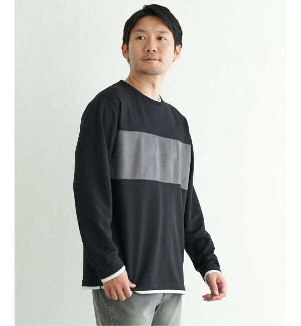 ikka「ミニ裏毛切り替えロンT」|Tシャツ・カットソー|ブラック