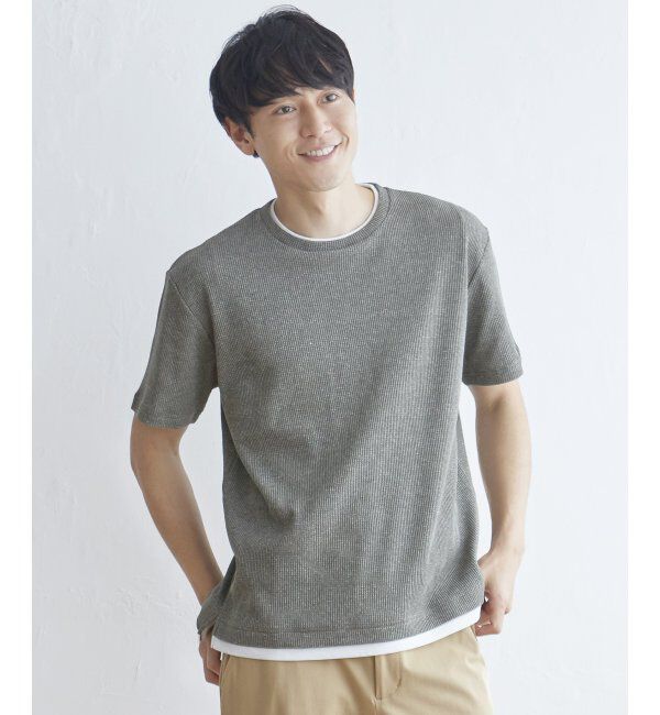 ikka「メランジワッフルフェイクTシャツ」|Tシャツ・カットソー|オリーブ